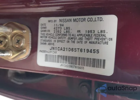 1995 Nissan Maxima Gle/Gxe/Se z USA, uszkodzony, nr VIN JN1CA21D6ST619455